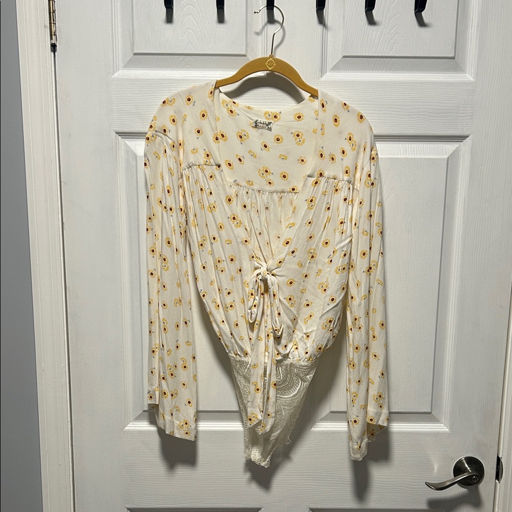 Free People Floral Tie-Front Bodysuit - Cream